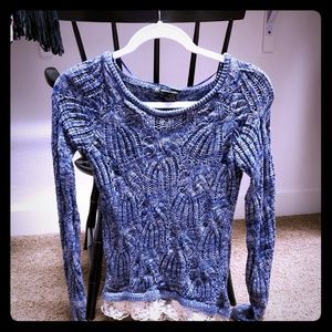 INC Blue sweater with lace accents on bottom